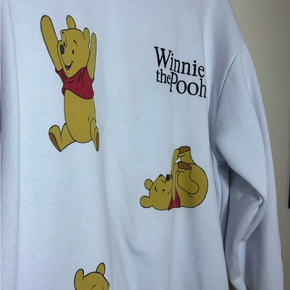 Disney Winnie the Pooh White Fleece Sweatshirt Women XL Crew Neck Long Sleeve - Picture 2 of 7